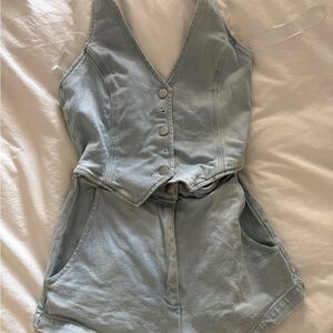 Amanda Uprichard Light Blue Denim Romper